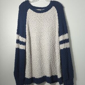 Oddy Womens‎ XL Navy & Gray bouncle popcorn lightweight sweater 122